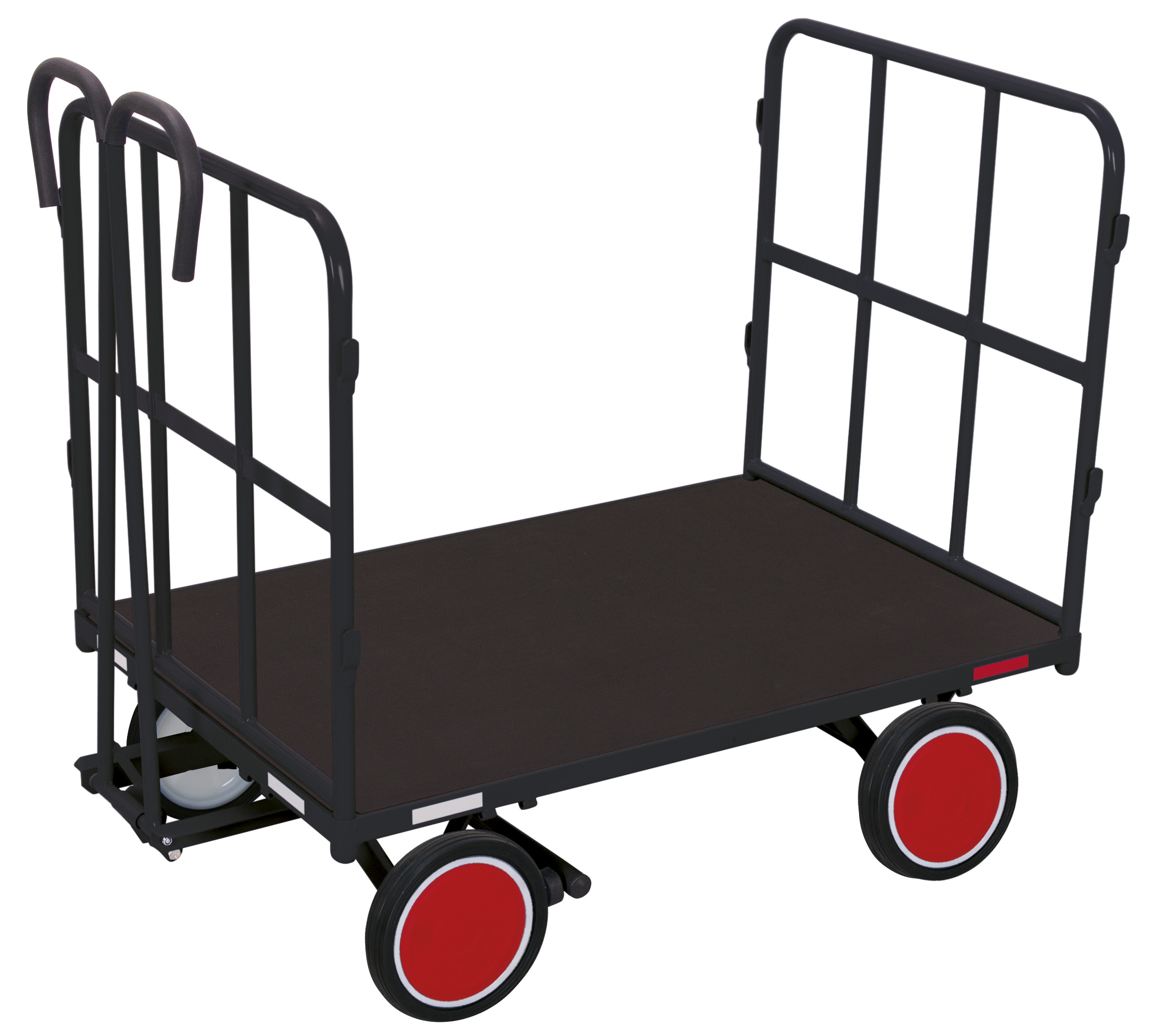 Hand platform trolley with 2 tubular grid side walls